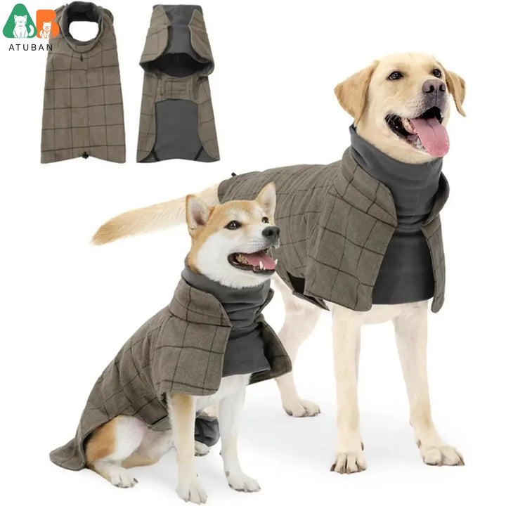 Warm Plaid Dog Coat with Traction Eyelets