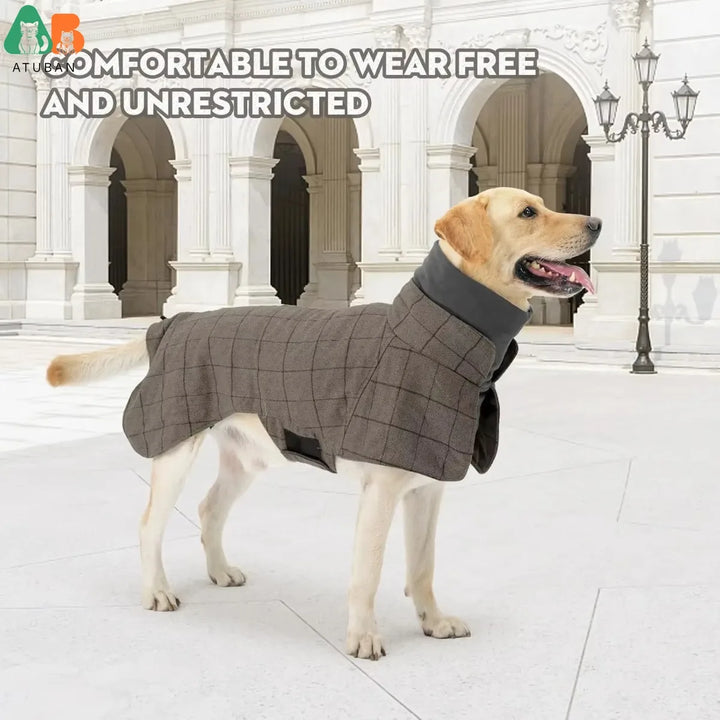 Warm Plaid Dog Coat with Traction Eyelets