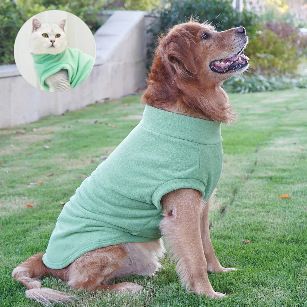 Soft fleece dog jacket for winter – warm and cozy coat for small to large dogs.