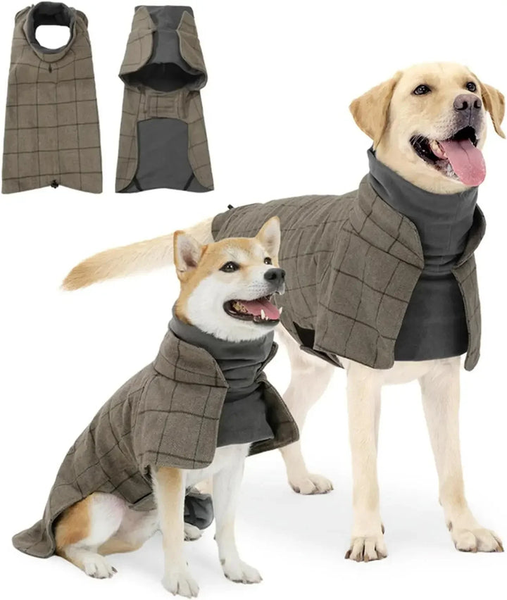 Warm Plaid Dog Coat with Traction Eyelets